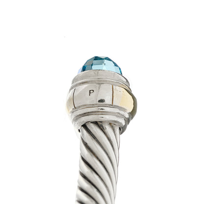 David Yurman Sterling Silver 14K Yellow Gold Blue Topaz 5mm Cable Classics Bracelet 4 of 4