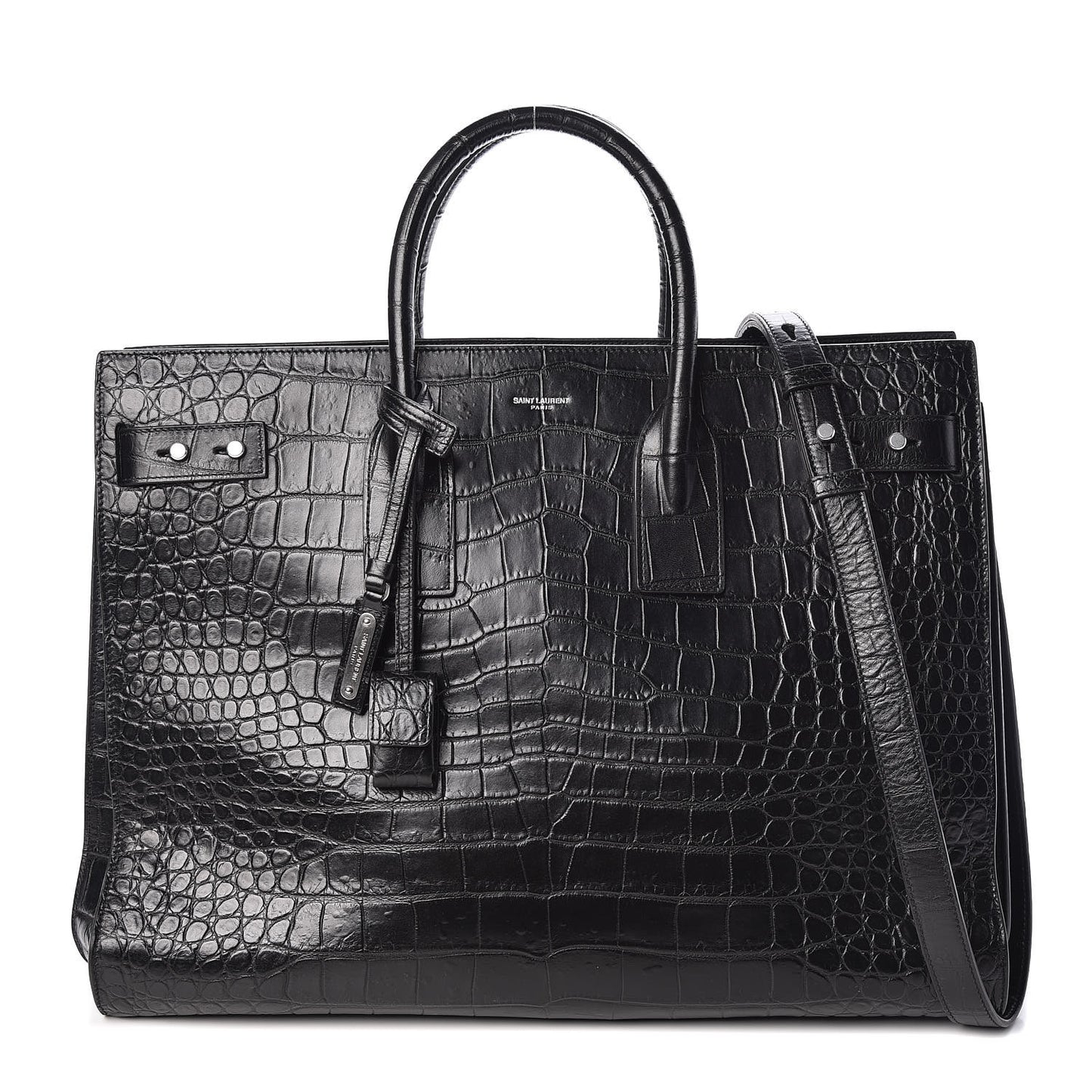 Calfskin Crocodile Embossed Large Souple Sac De Jour Black