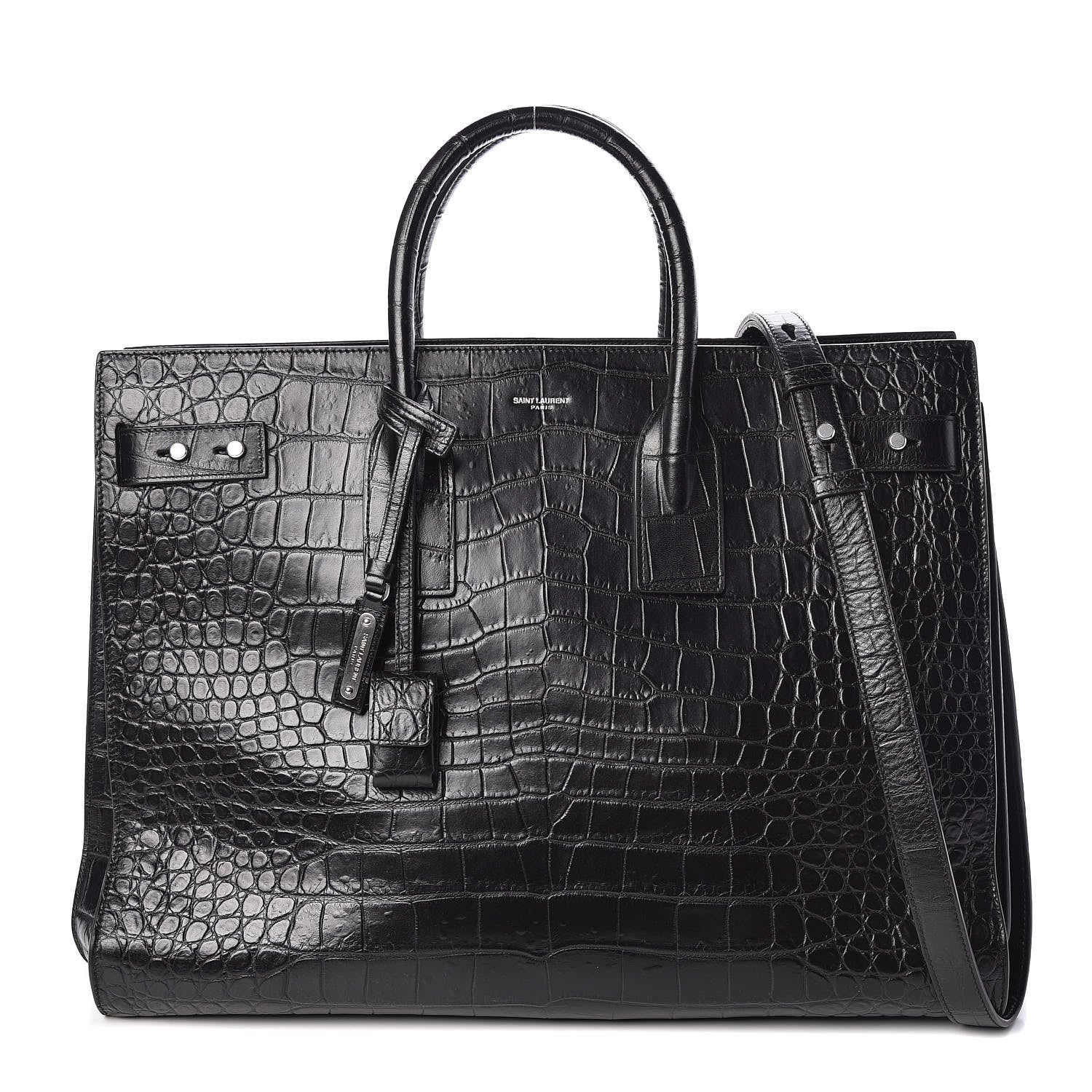 Saint Laurent Calfskin Crocodile Embossed Large Souple Sac De Jour Black 1 of 9
