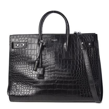 Saint Laurent Calfskin Crocodile Embossed Large Souple Sac De Jour Black 1 of 9