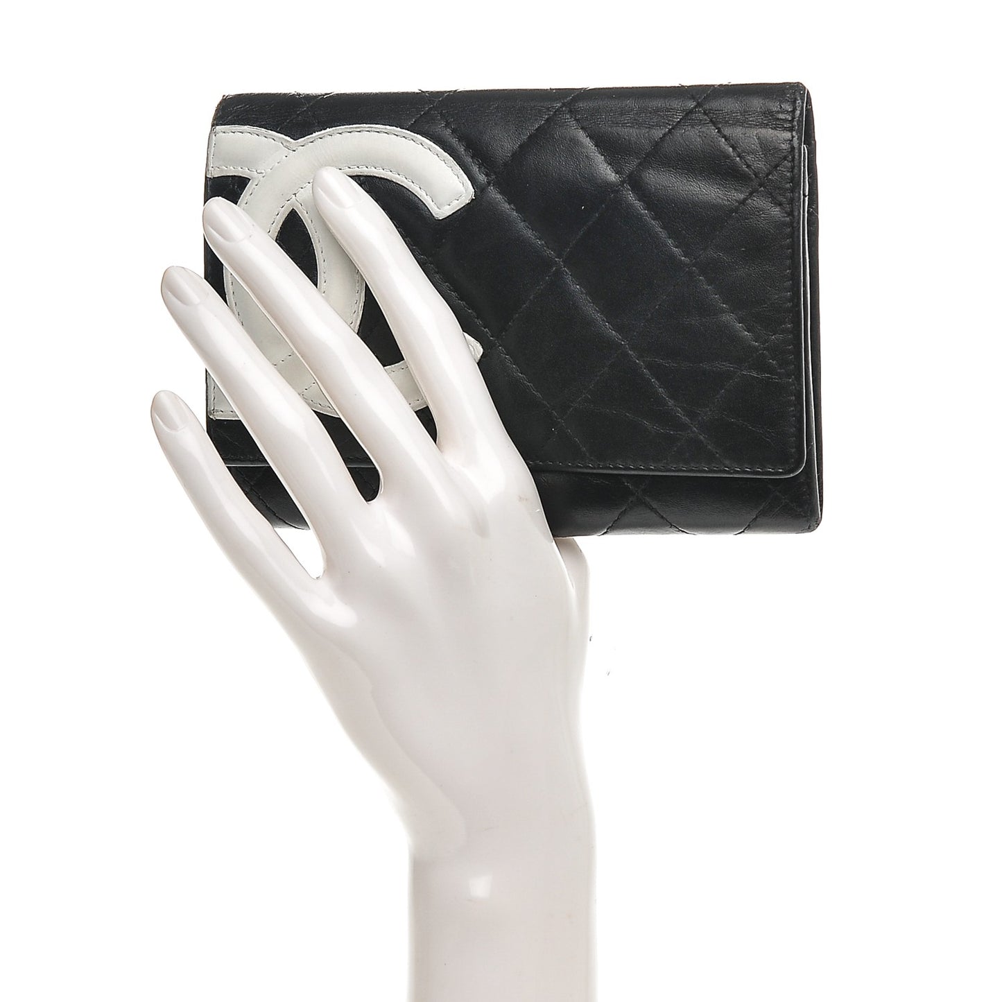 Calfskin Quilted Cambon Flap Wallet Black White