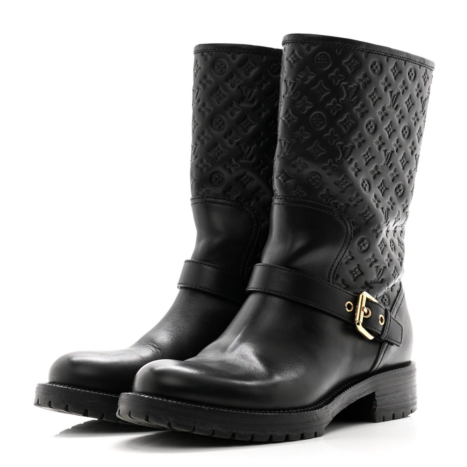 Louis Vuitton Calfskin Embossed Monogram Rebellion Half Boots 36.5 Black 3 of 11
