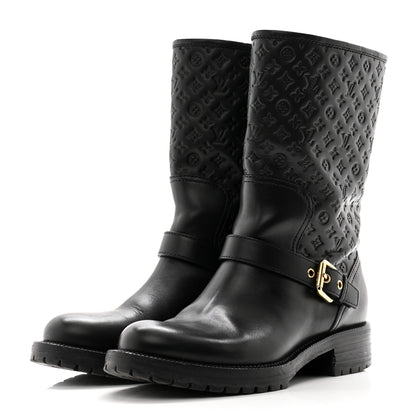 Louis Vuitton Calfskin Embossed Monogram Rebellion Half Boots 36.5 Black 3 of 11