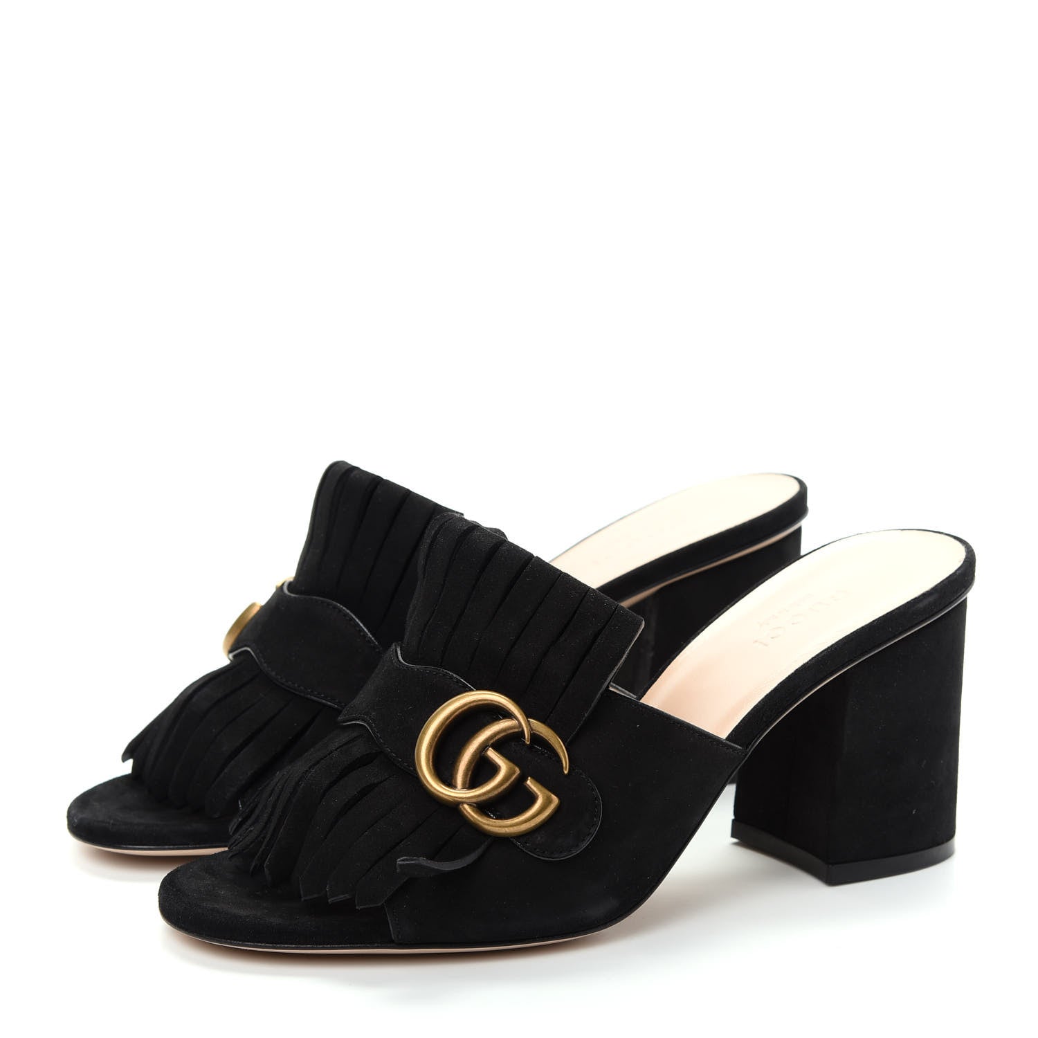 Gucci Kid Scamosciato GG Marmont Fringe 75mm Slide Sandals 37 Black 3 of 10