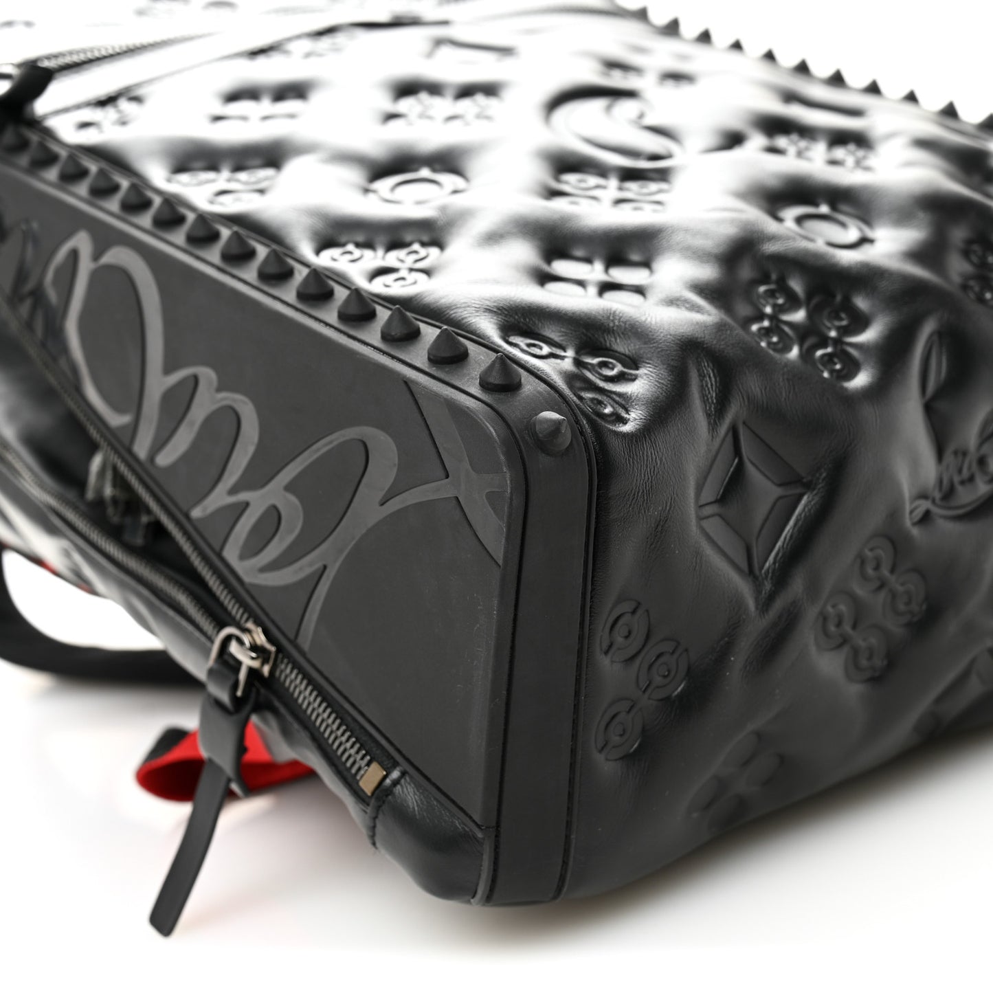 Calfskin Embossed Backparis Spiked Backpack Black