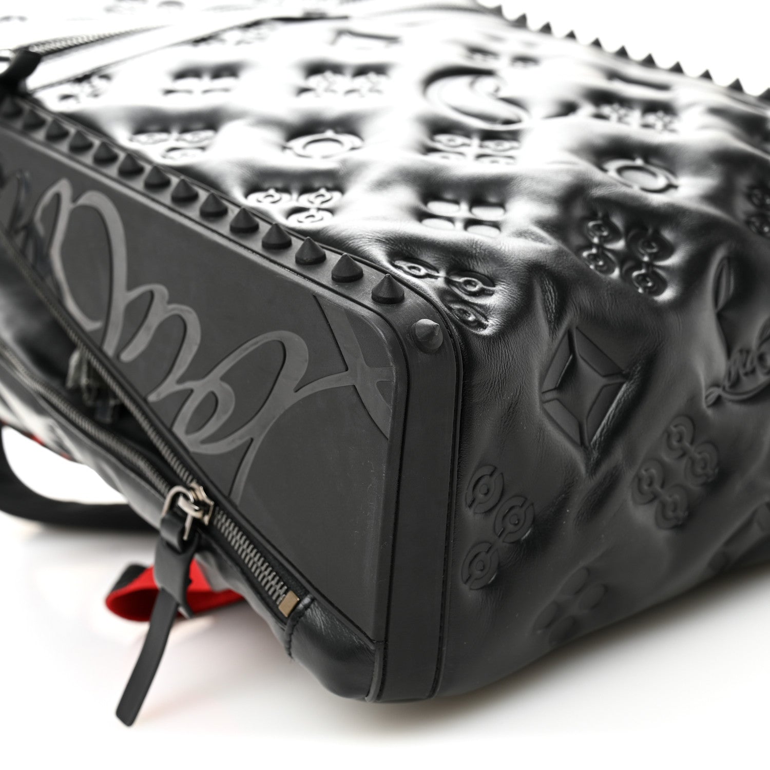 Christian Louboutin Calfskin Embossed Backparis Spiked Backpack Black 9 of 10