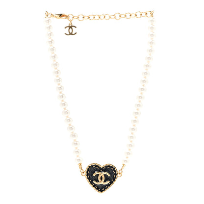 Chanel Metal Denim CC Heart Choker Gold Blue Pearly White 3 of 4