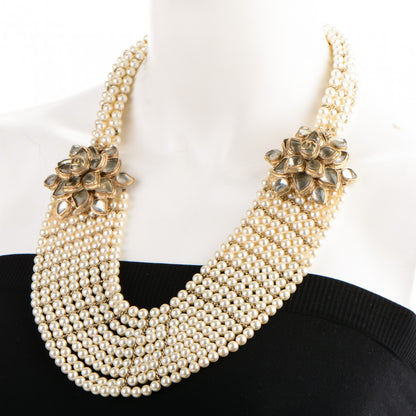 Chanel Pearl CC Camellia Multi Strand Bib Necklace Gold 2 of 4