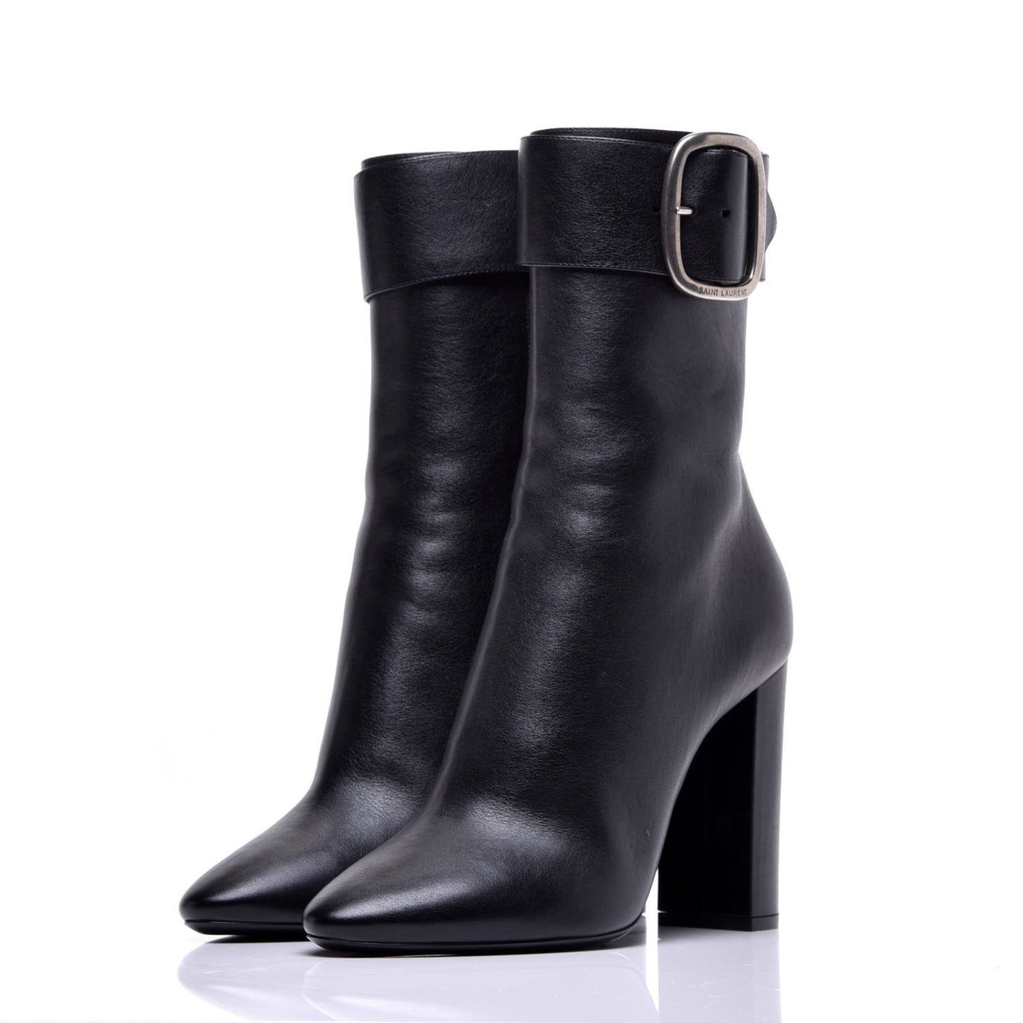 Calfskin Joplin Buckle Booties 40 Black