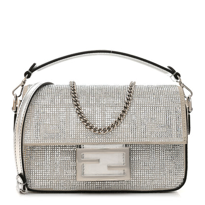 Fendi Crystal Vitello Laminato FF Mini Baguette Crystal Argento 1 of 12
