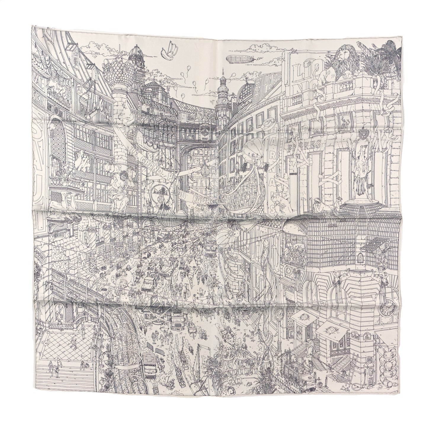 Silk Le Grand Prix du Faubourg Scarf 90 White Black Gris