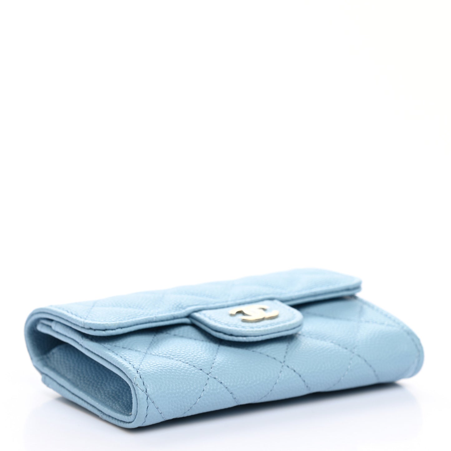 Caviar Quilted Flap Card Holder Wallet Light Blue