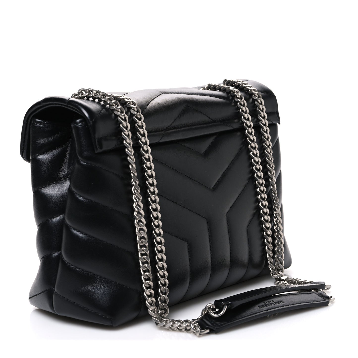 Calfskin Y Quilted Monogram Small Loulou Chain Satchel Black
