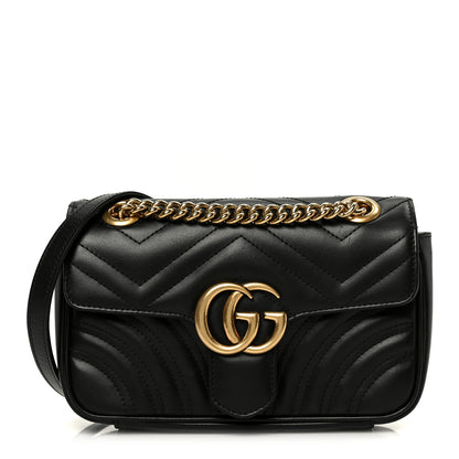 Gucci Calfskin Matelasse Mini GG Marmont Shoulder Bag Black 1 of 11