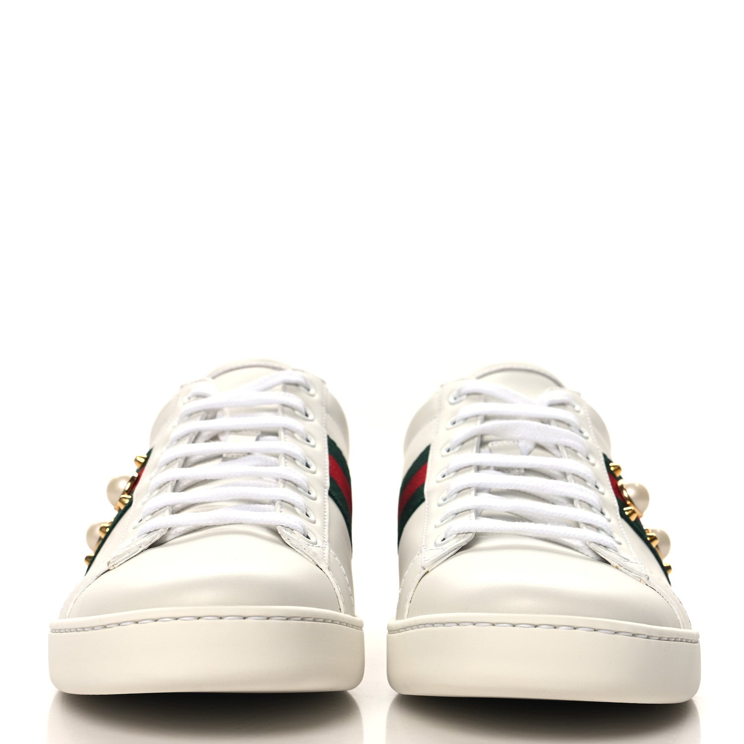 Gucci Calfskin Web Pearl Studded Womens Ace Sneakers 39.5 White 3 of 10