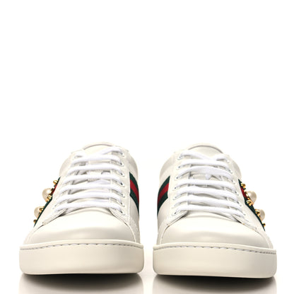 Gucci Calfskin Web Pearl Studded Womens Ace Sneakers 39.5 White 3 of 10