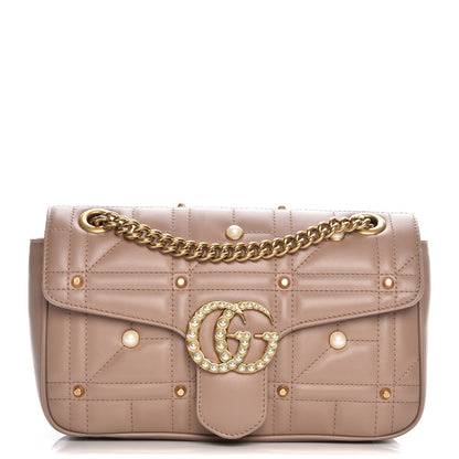Gucci Calfskin Matelasse Studded Mini Pearly GG Marmont Shoulder Bag Porcelain Rose 1 of 7