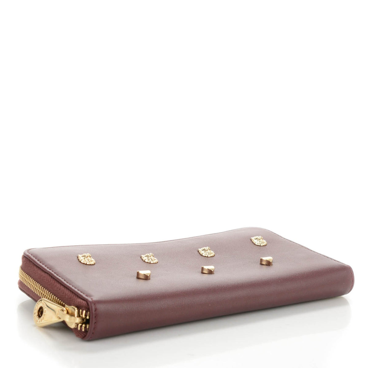 Smooth Calfskin Studded Cara Delevingne Zip Around Wallet Oxblood