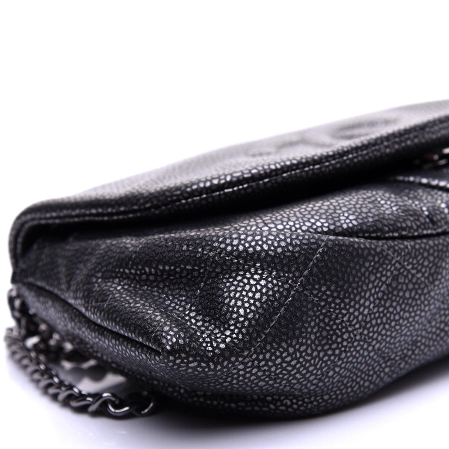 Chanel Metallic Caviar Half Moon Wallet On Chain WOC Dark Silver 6 of 12