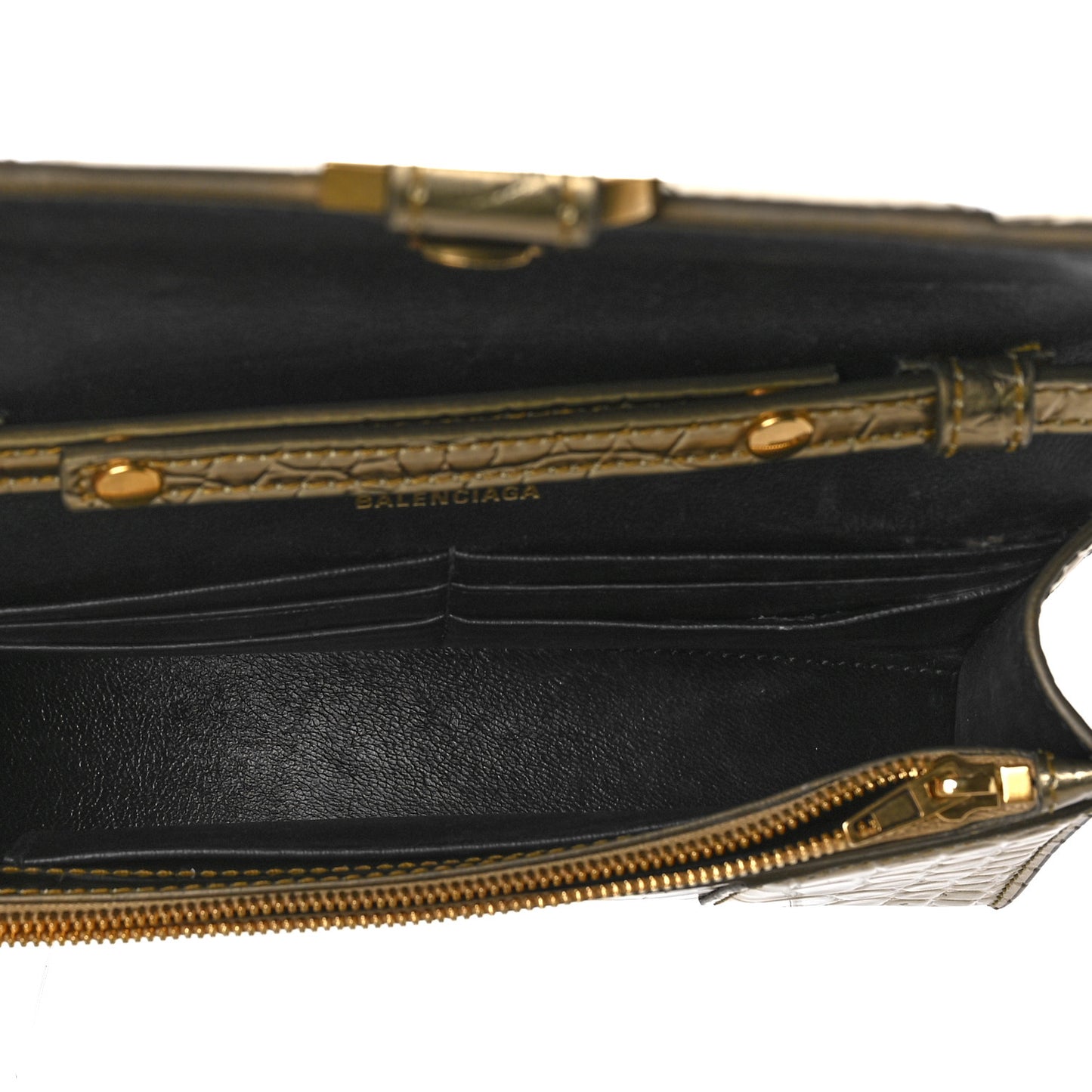 Metallic Calfskin Crocodile Embossed Hourglass Chain Bag Gold