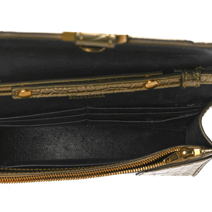 Balenciaga Metallic Calfskin Crocodile Embossed Hourglass Chain Bag Gold 5 of 8