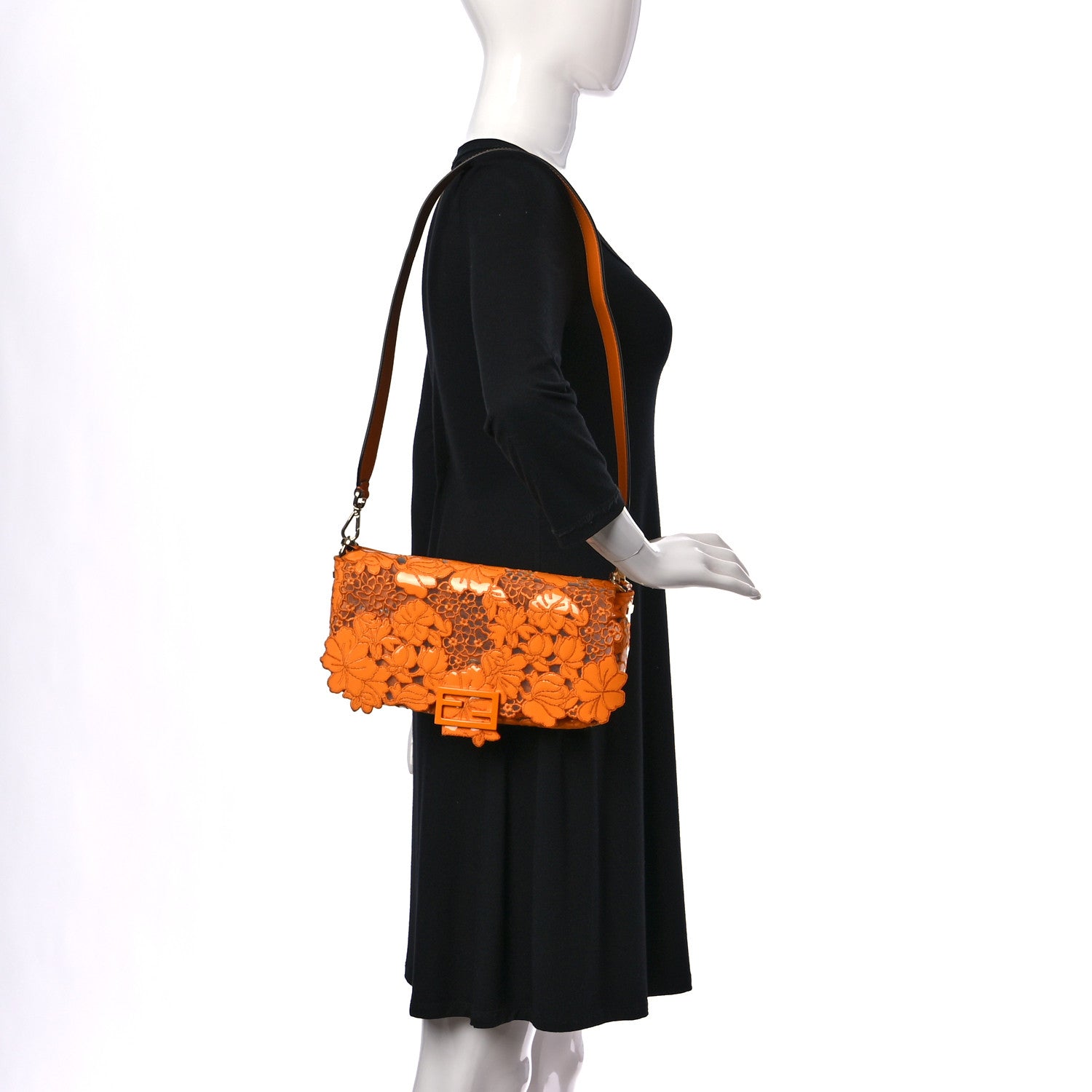Fendi Embroidered Flowers Baguette Orange 2 of 13