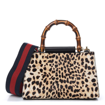 Gucci Calf Hair Bamboo Web Leopard Print Mini Nymphaea Top Handle Bag 1 of 16