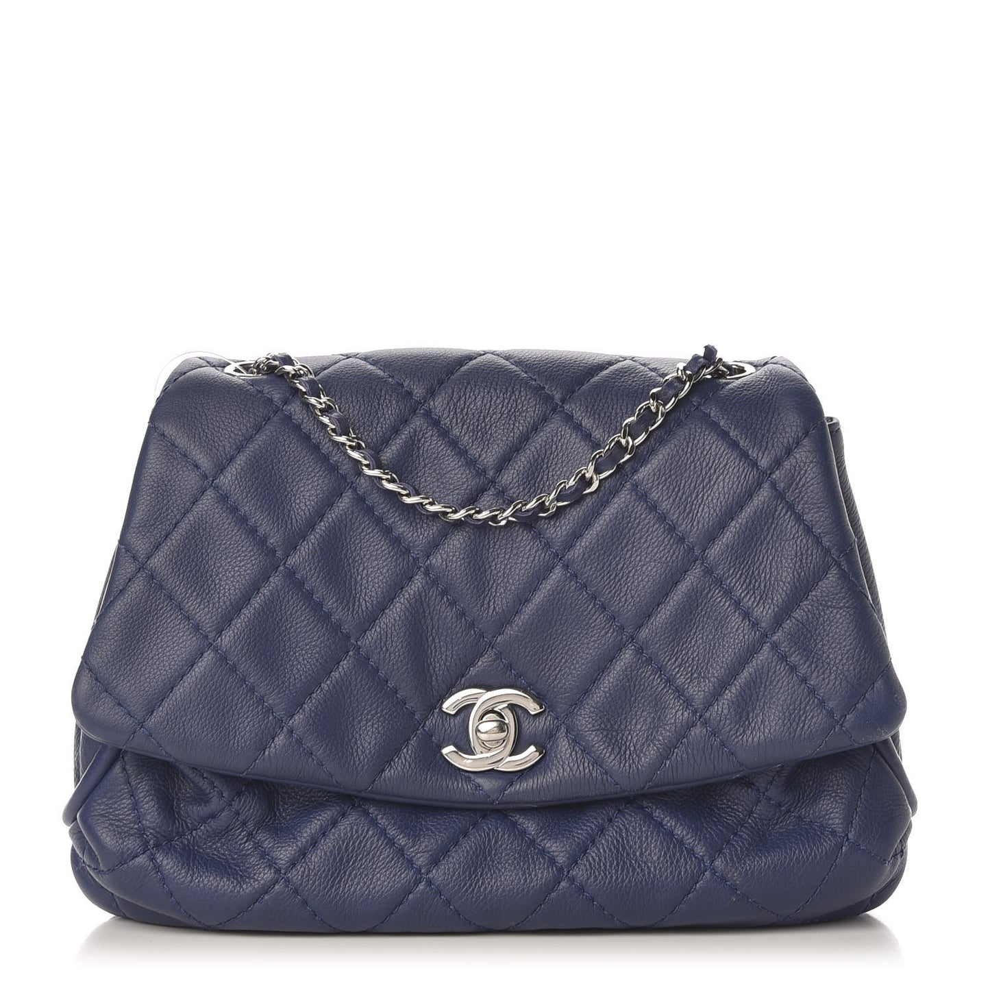 Calfskin Quilted CC Curvy Flap Blue