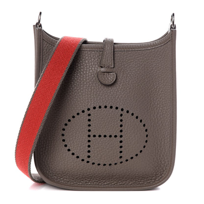 Hermes Taurillon Clemence Amazone Evelyne TPM Etain Rouge Casaque 1 of 9