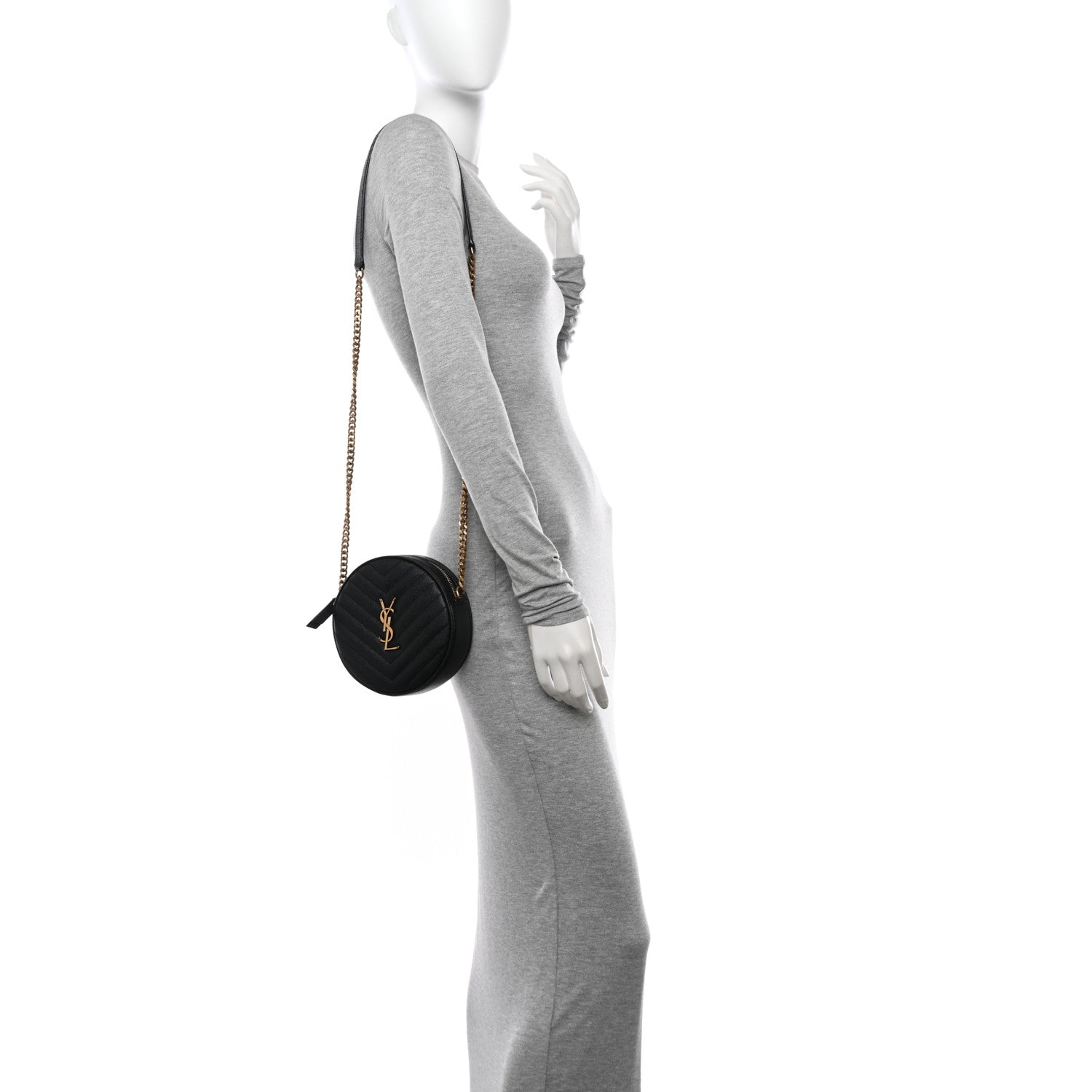 Saint Laurent Grain De Poudre Matelasse Chevron Quilted Round Vinyle Camera Bag Black 2 of 11