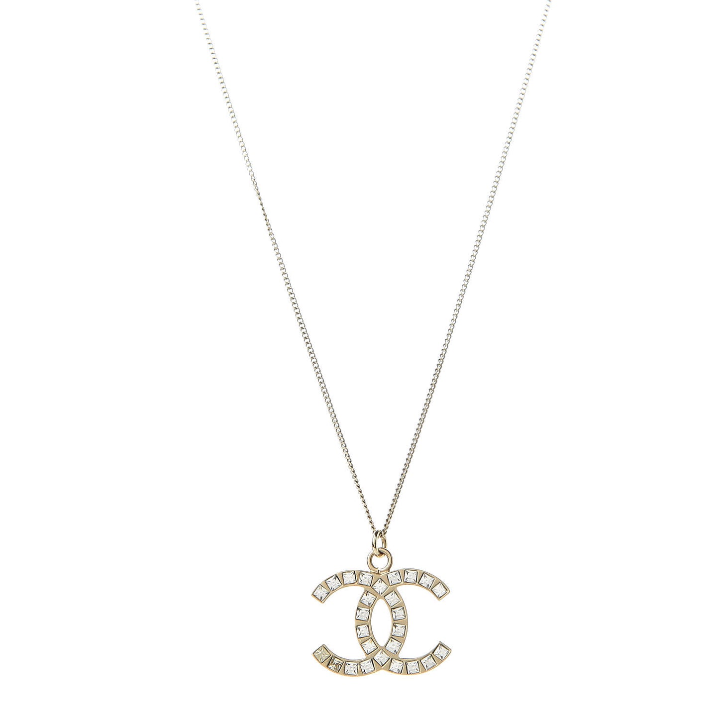 Baguette Crystal CC Necklace Light Gold
