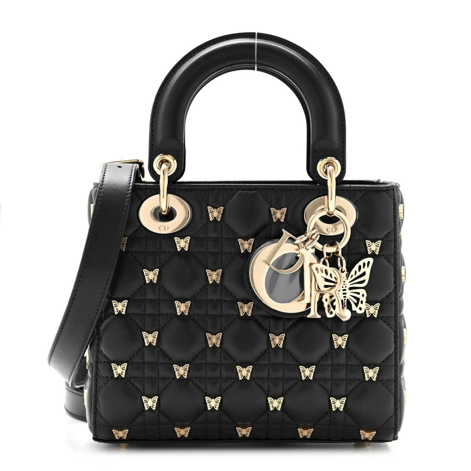 Christian Dior Lambskin Cannage Butterfly Studs Small Lady Dior Black 1 of 10