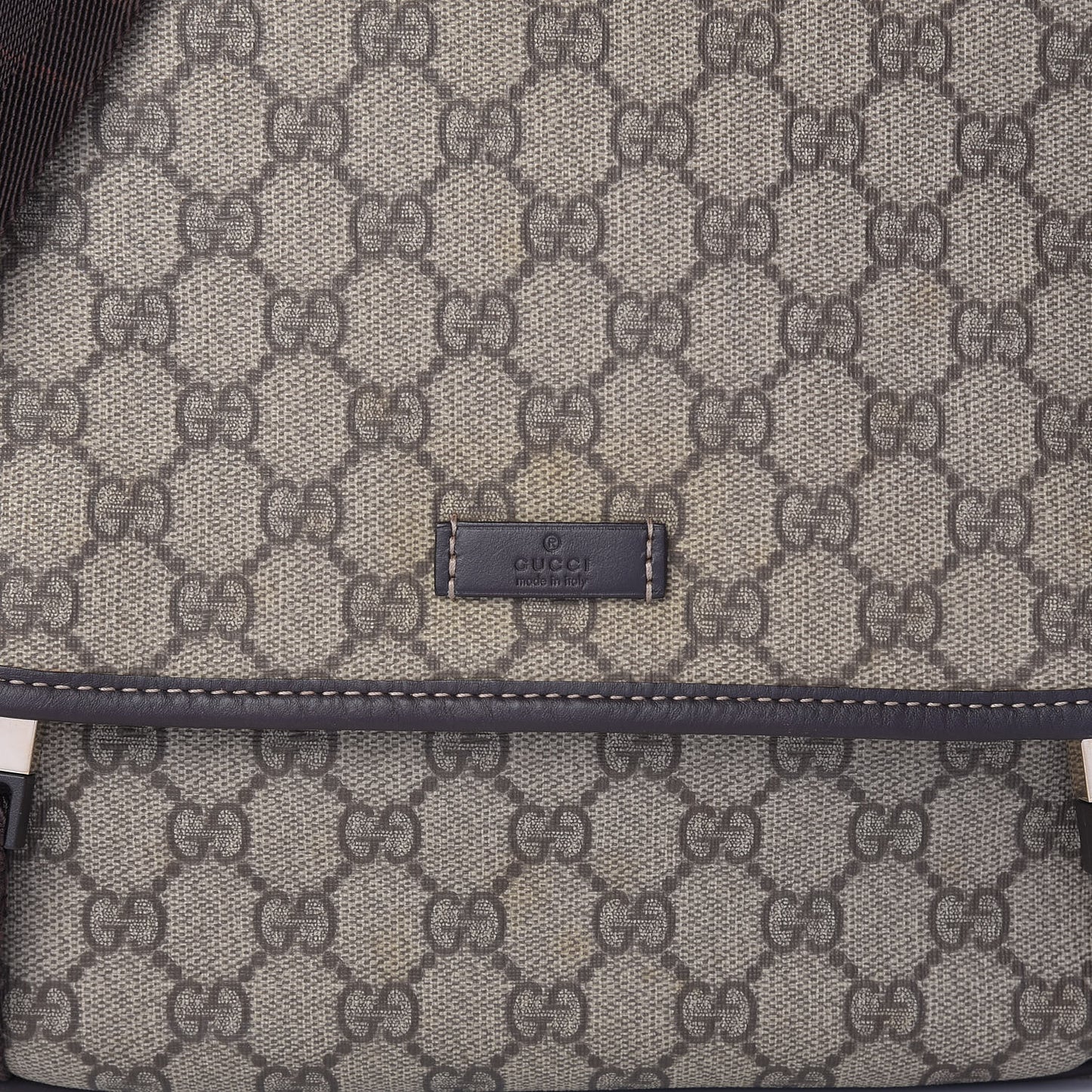 GG Plus Monogram Medium Double Buckle Flap Messenger Bag Beige Dark Brown