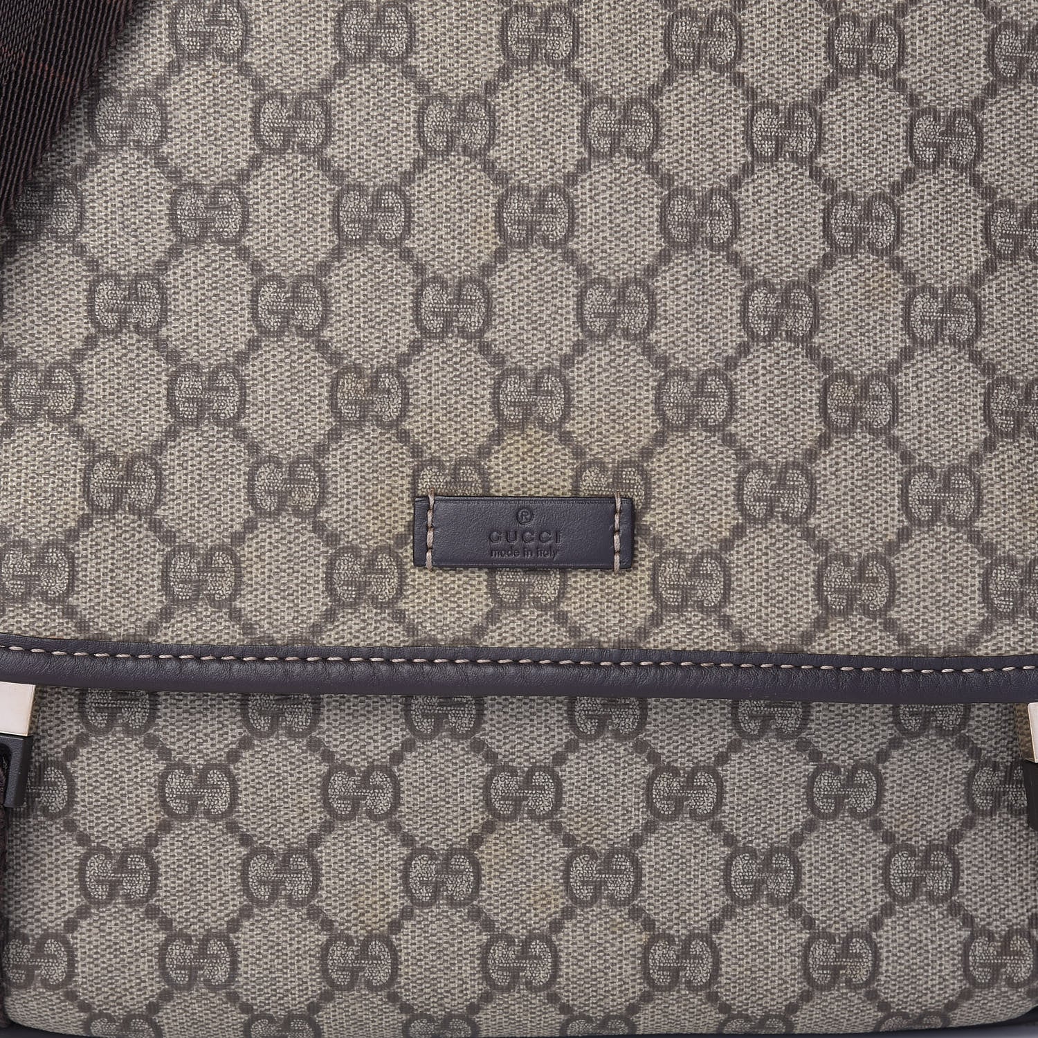 Gucci GG Plus Monogram Medium Double Buckle Flap Messenger Bag Beige Dark Brown 11 of 13