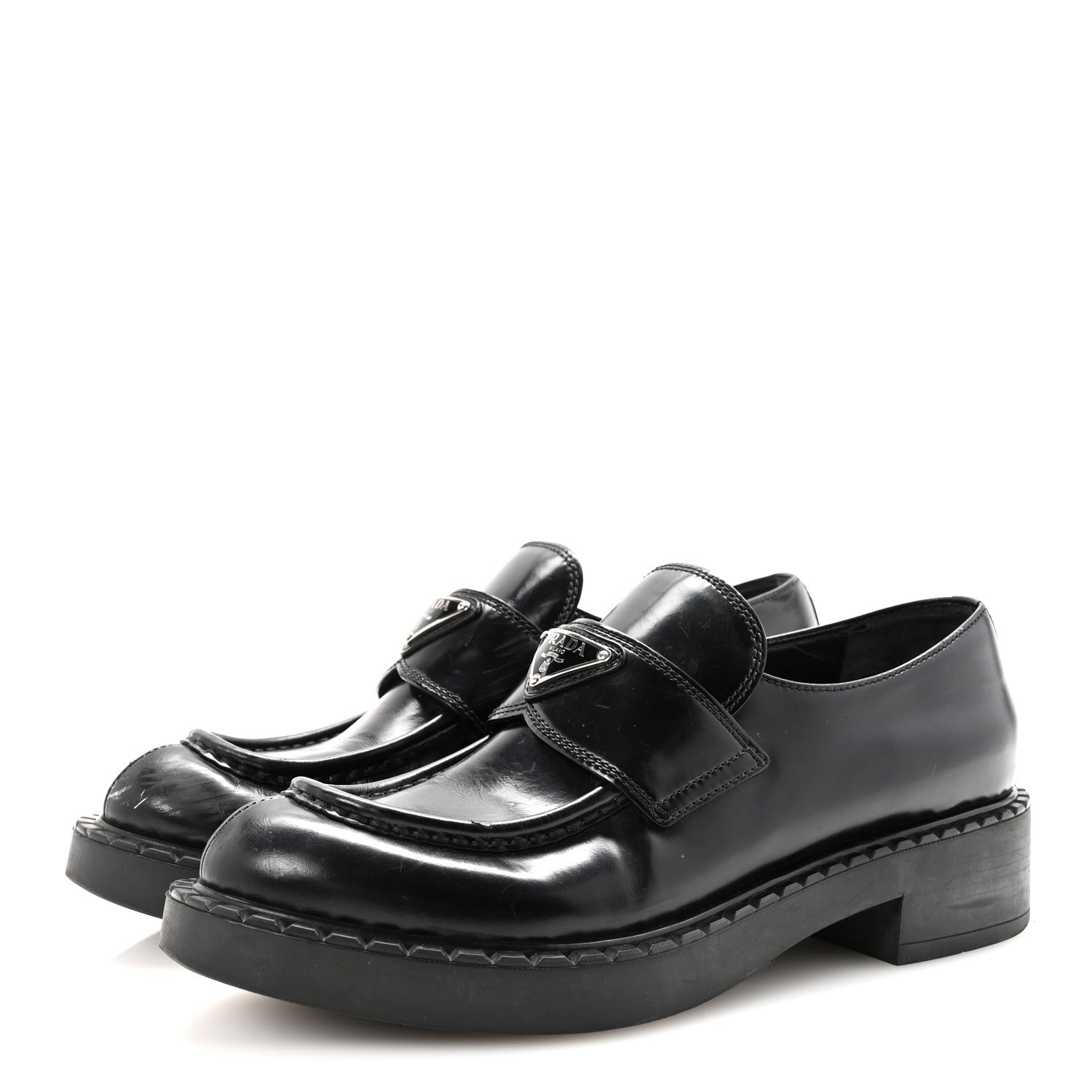 Prada Spazzolato Metal Triangle Logo 50mm Loafers 40 Black 4 of 9