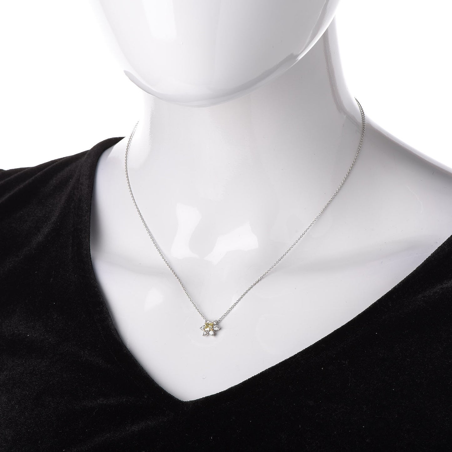 Platinum 18K Yellow Gold Diamond Fancy Yellow Diamond Buttercup Necklace