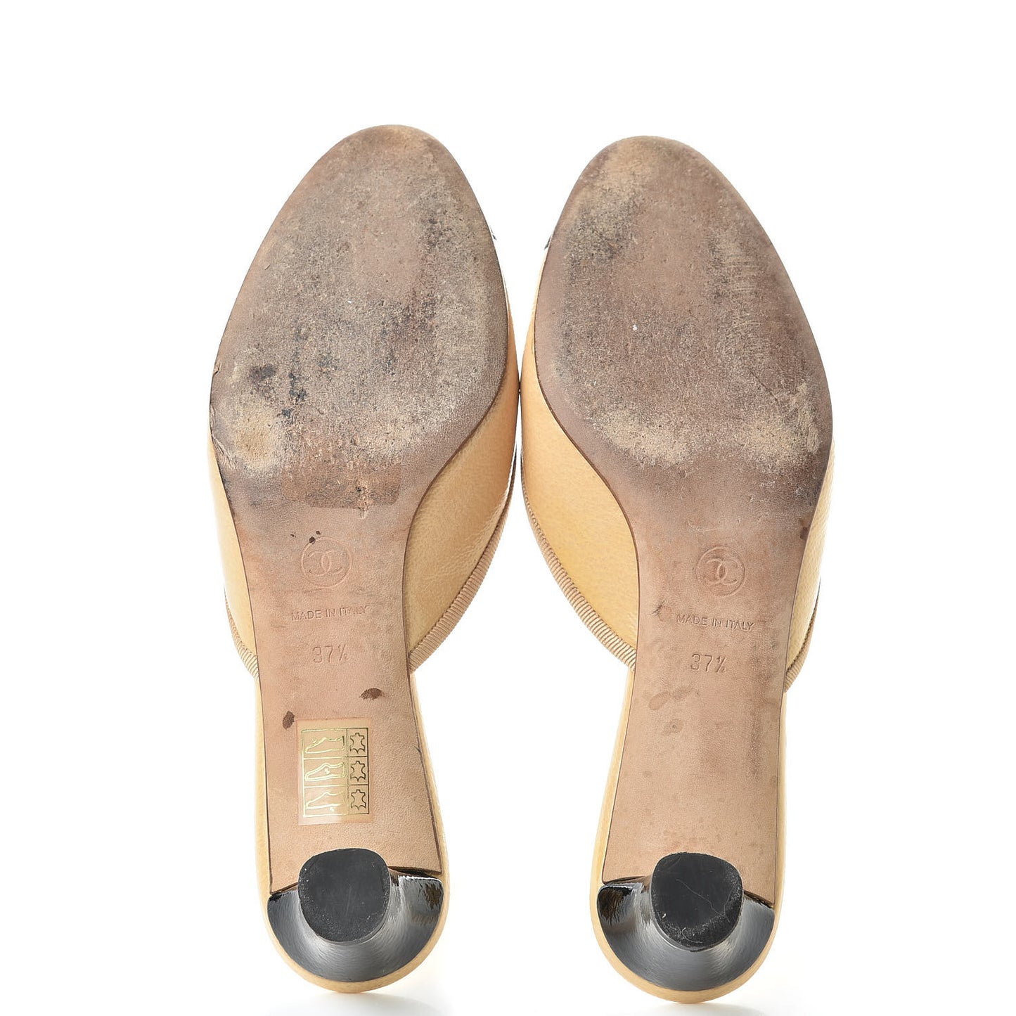 Lambskin Cap Toe CC Mules 37.5 Beige Black