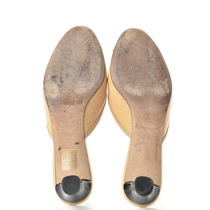 Chanel Lambskin Cap Toe CC Mules 37.5 Beige Black 7 of 14