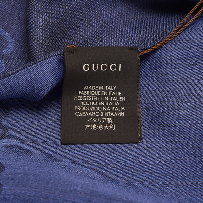Gucci Wool Silk Jacquard Monogram Scarf Blue 4 of 5
