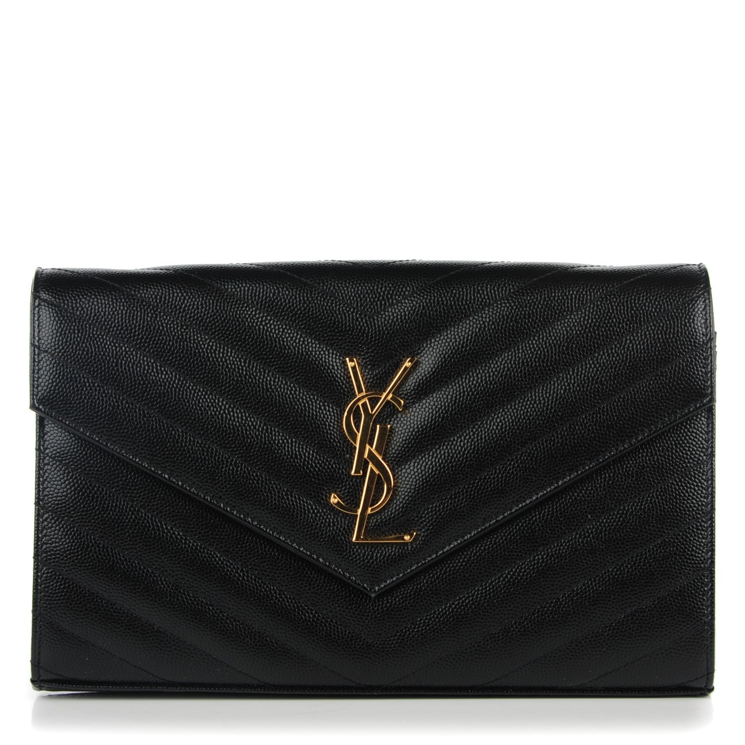 Saint Laurent Grain De Poudre Matelasse Chevron Monogram Chain Wallet Black 1 of 7