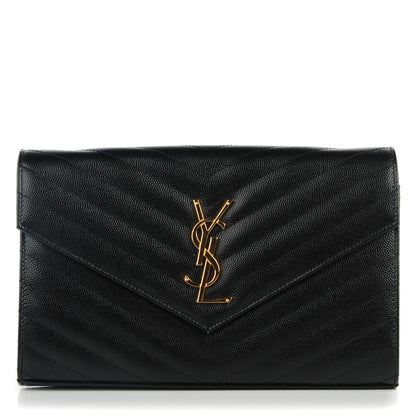 Saint Laurent Grain De Poudre Matelasse Chevron Monogram Chain Wallet Black 1 of 7