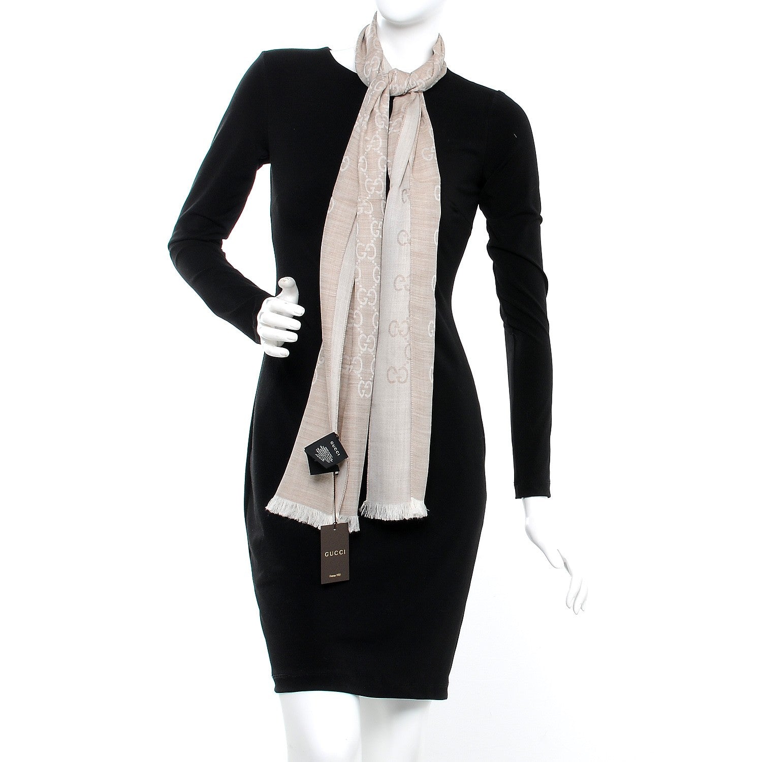 Gucci Wool Silk GG Monogram GGNat Scarf Sand 2 of 5
