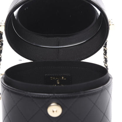 Chanel Lambskin Quilted Round Vanity Case With Chain Black 6 of 12