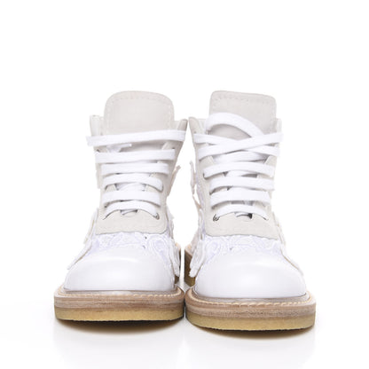 Chanel Embroidered Flower Calfskin Lace Up Boots 36 White 2 of 8