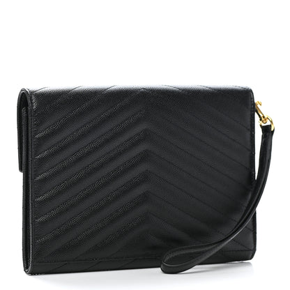 Saint Laurent Grain De Poudre Matelasse Chevron Monogram Envelope Clutch Black 3 of 8