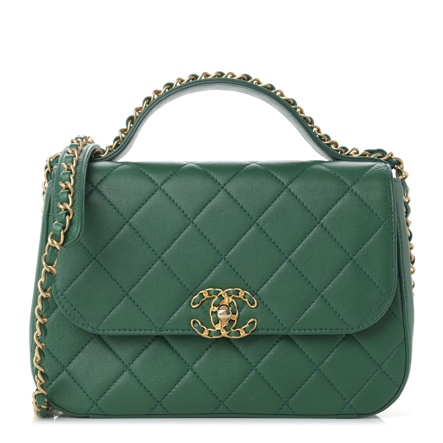 Lambskin Quilted Chain Infinity Top Handle Flap Green