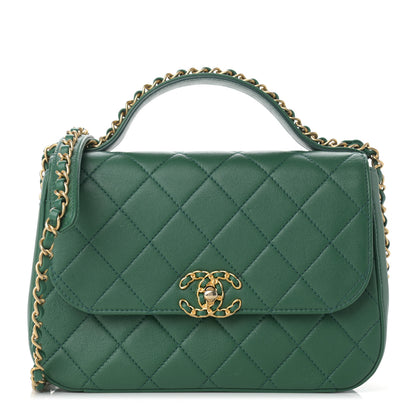 Chanel Lambskin Quilted Chain Infinity Top Handle Flap Green 1 of 10