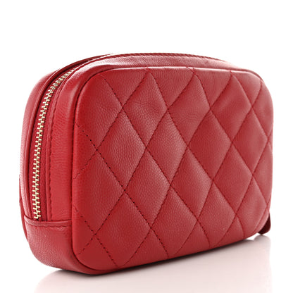 Chanel Caviar Quilted Small Curvy Pouch Cosmetic Case Red 3 of 12
