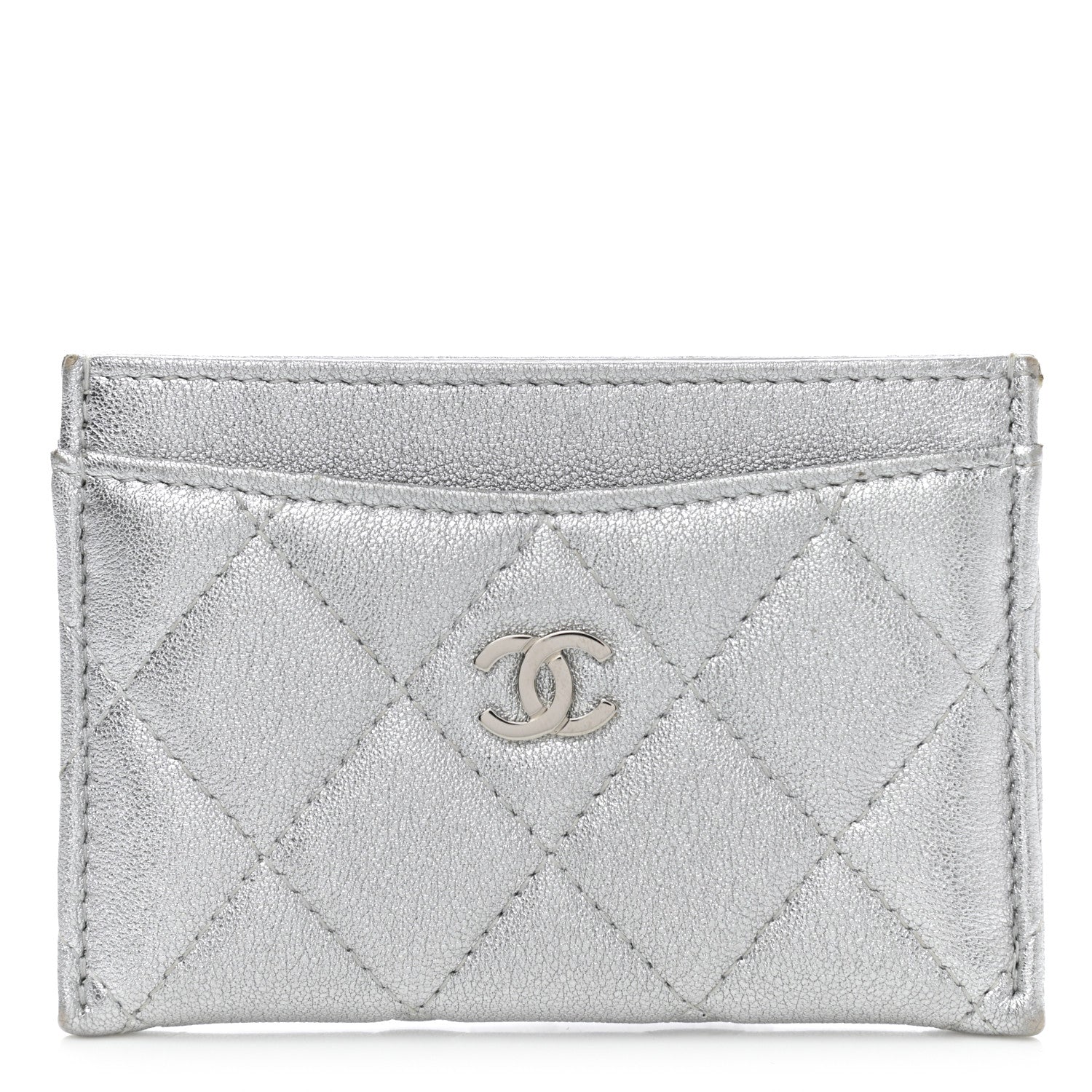 Chanel Metallic Lambskin Quilted Card Holder Silver 1 of 8