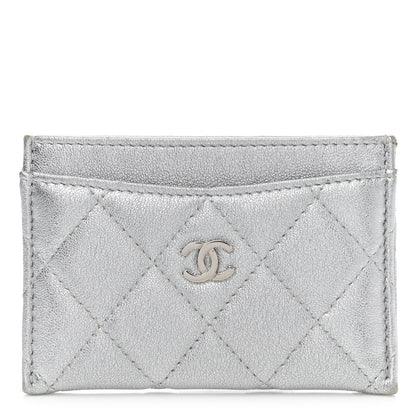 Chanel Metallic Lambskin Quilted Card Holder Silver 1 of 8